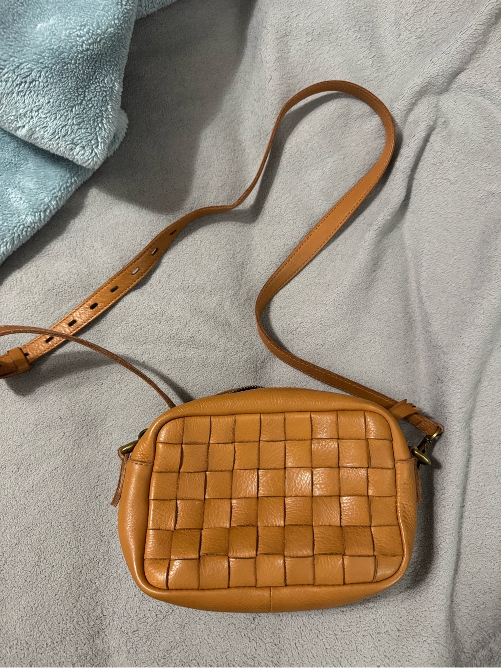 Woven Leather Crossbody Bag - Tan